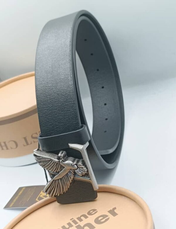 Premium Black Leather Belt – Silver Eagle Buckle