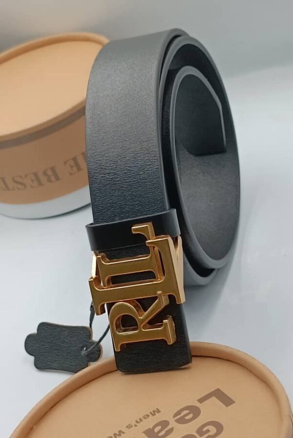 Premium Black Leather Belt – Gold Monogram Buckle