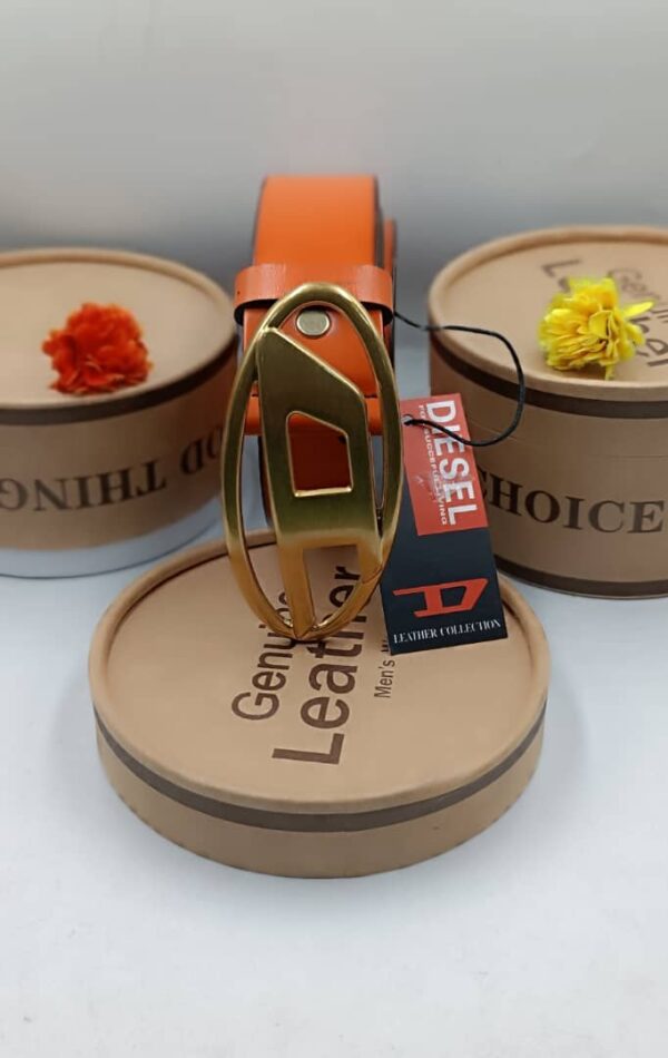 Premium Orange Leather Belt with Oval Buckle