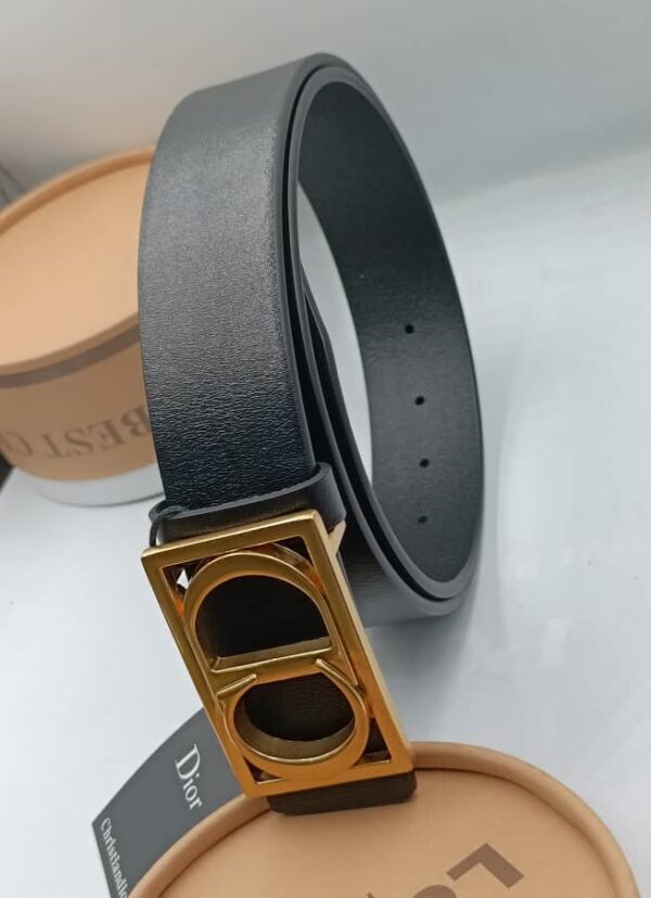 Christian Dior Black Leather Belt with Gold CD Buckle