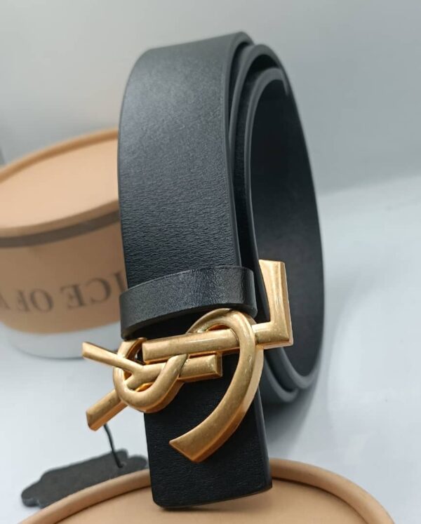 Yves Saint Laurent Black Leather Belt with Gold YSL Buckle