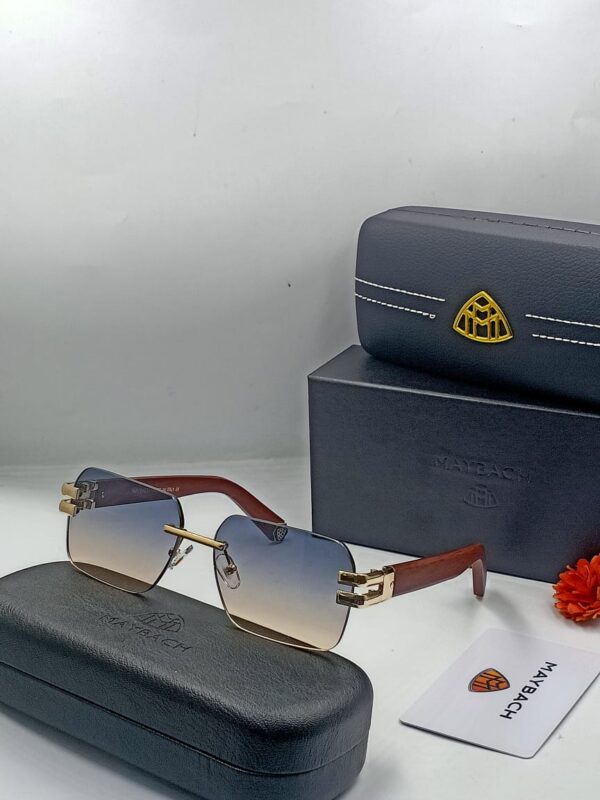 Luxury Rimless Maybach Square Sunglasses – Wood Grain Temples & Gold Frame